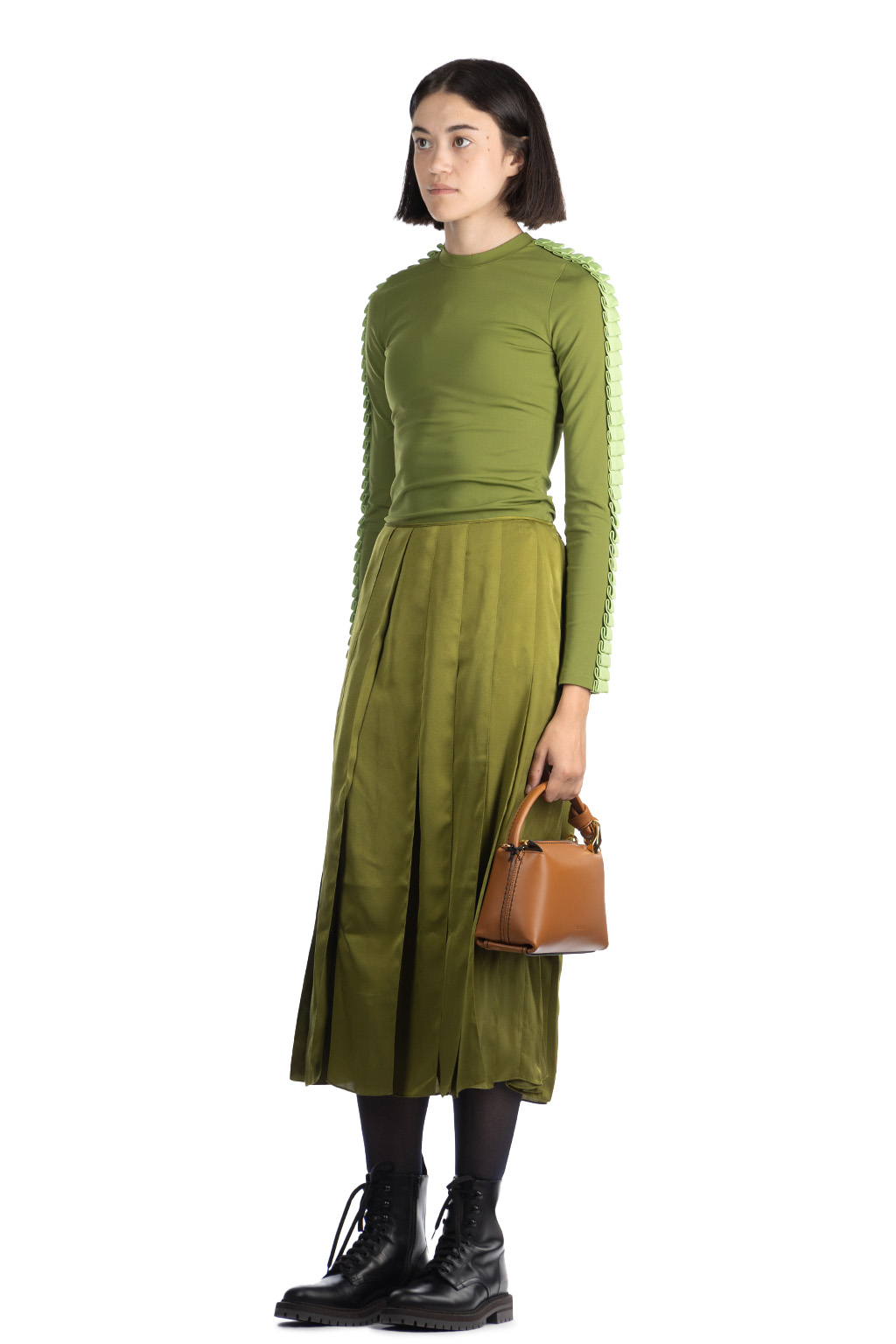 JW Anderson - Ribbon Panel Midi Skirt - Bright Olive