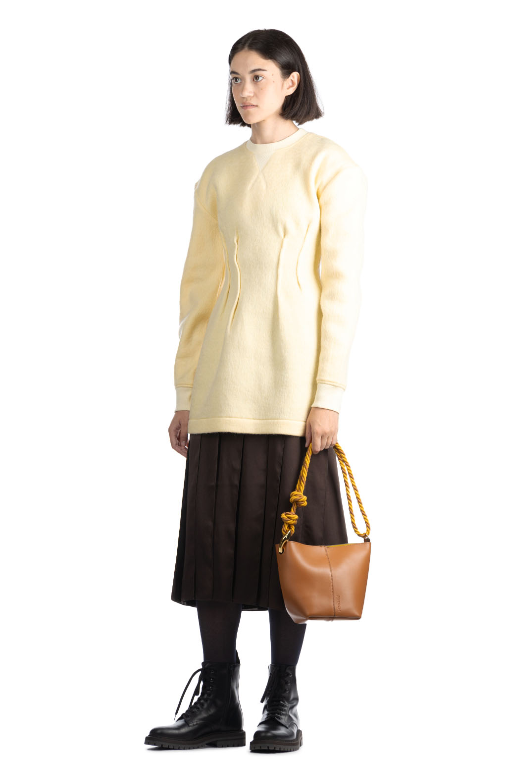 JW Anderson - Textured Long Sleeve Hourglass Dress - Pale Yellow