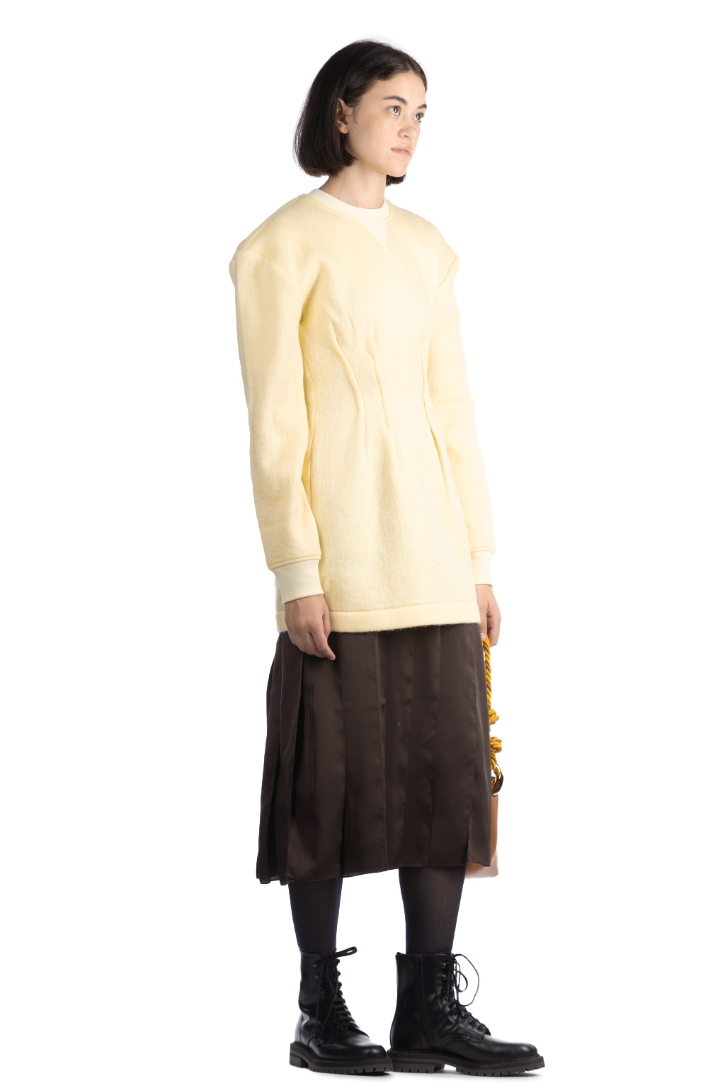 JW Anderson - Textured Long Sleeve Hourglass Dress - Pale Yellow