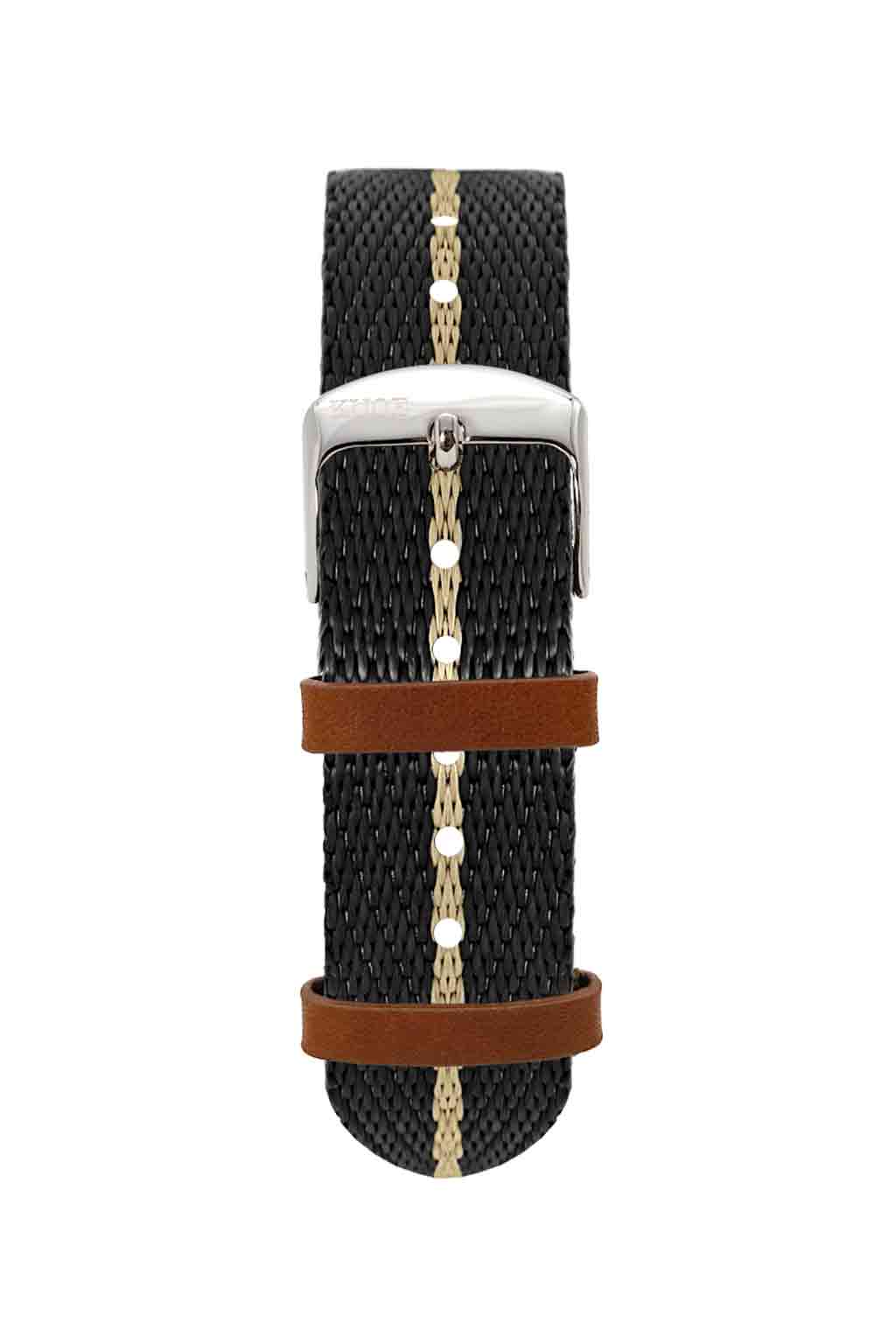 Kuoe Watch - Nylon Strap | Black x Beige- Silver 18mm