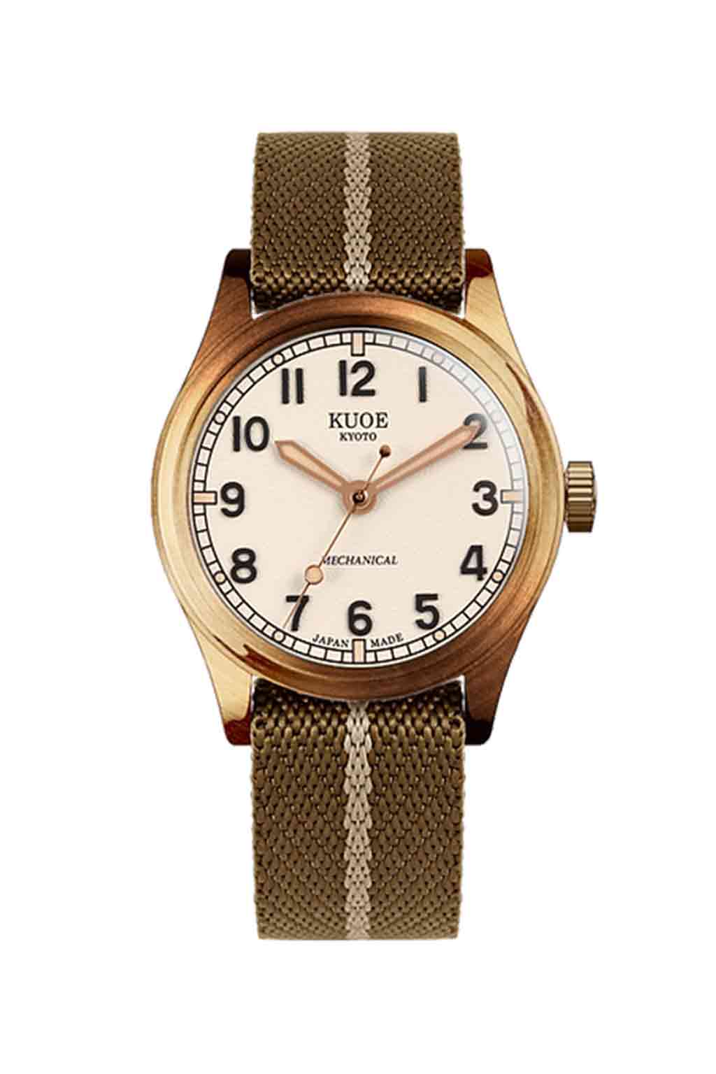 Kuoe Watch - Nylon Strap | Khaki x Beige- Silver 20mm