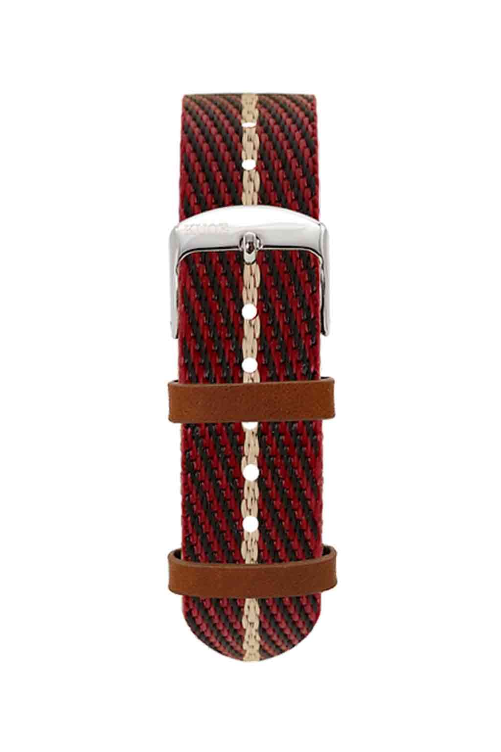 Kuoe Watch - Nylon Strap | Red x Beige- Silver 20mm