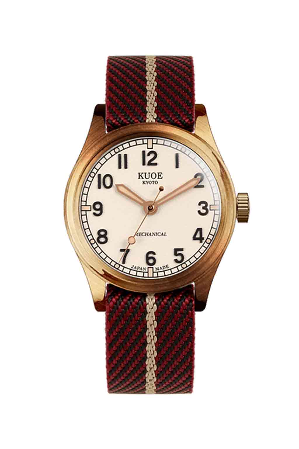 Kuoe Watch - Nylon Strap | Red x Beige- Silver 20mm