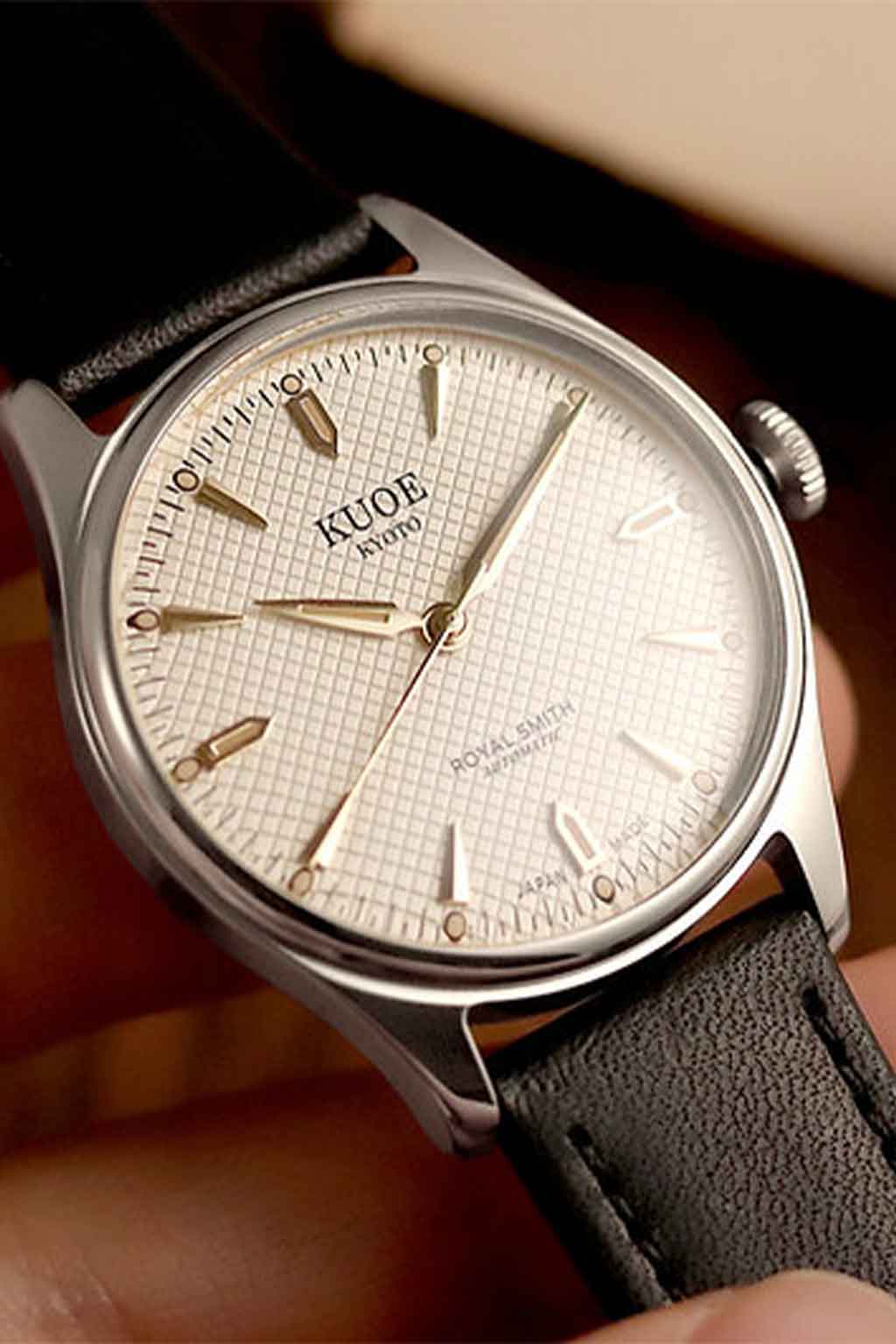 Kuoe Watch - ROYAL SMITH 90-006 Silver Case Ivory Dial - Black