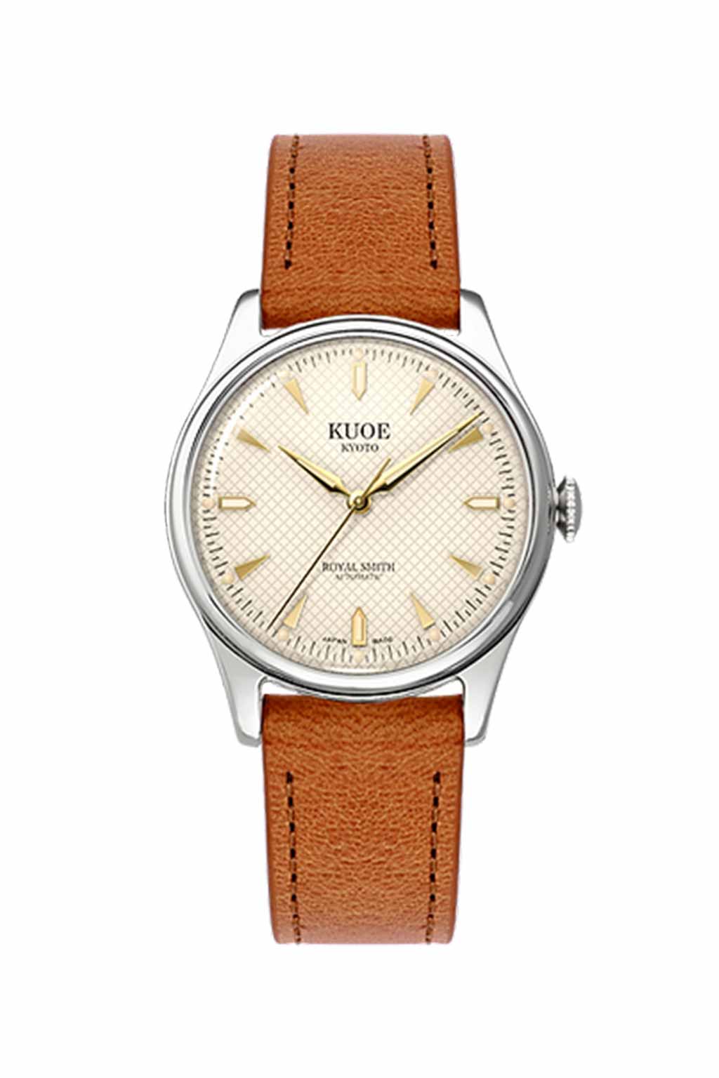 Kuoe Watch - ROYAL SMITH 90-006 Silver Case Ivory Dial - Tan