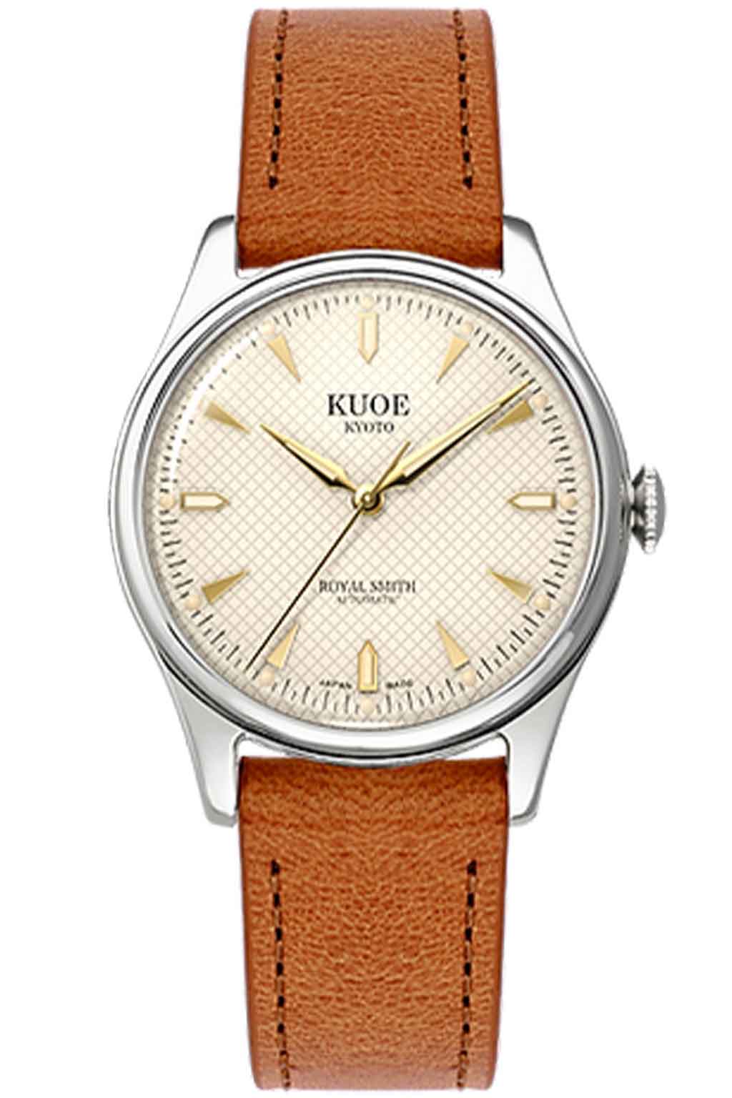 Kuoe Watch - ROYAL SMITH 90-006 Silver Case Ivory Dial - Tan