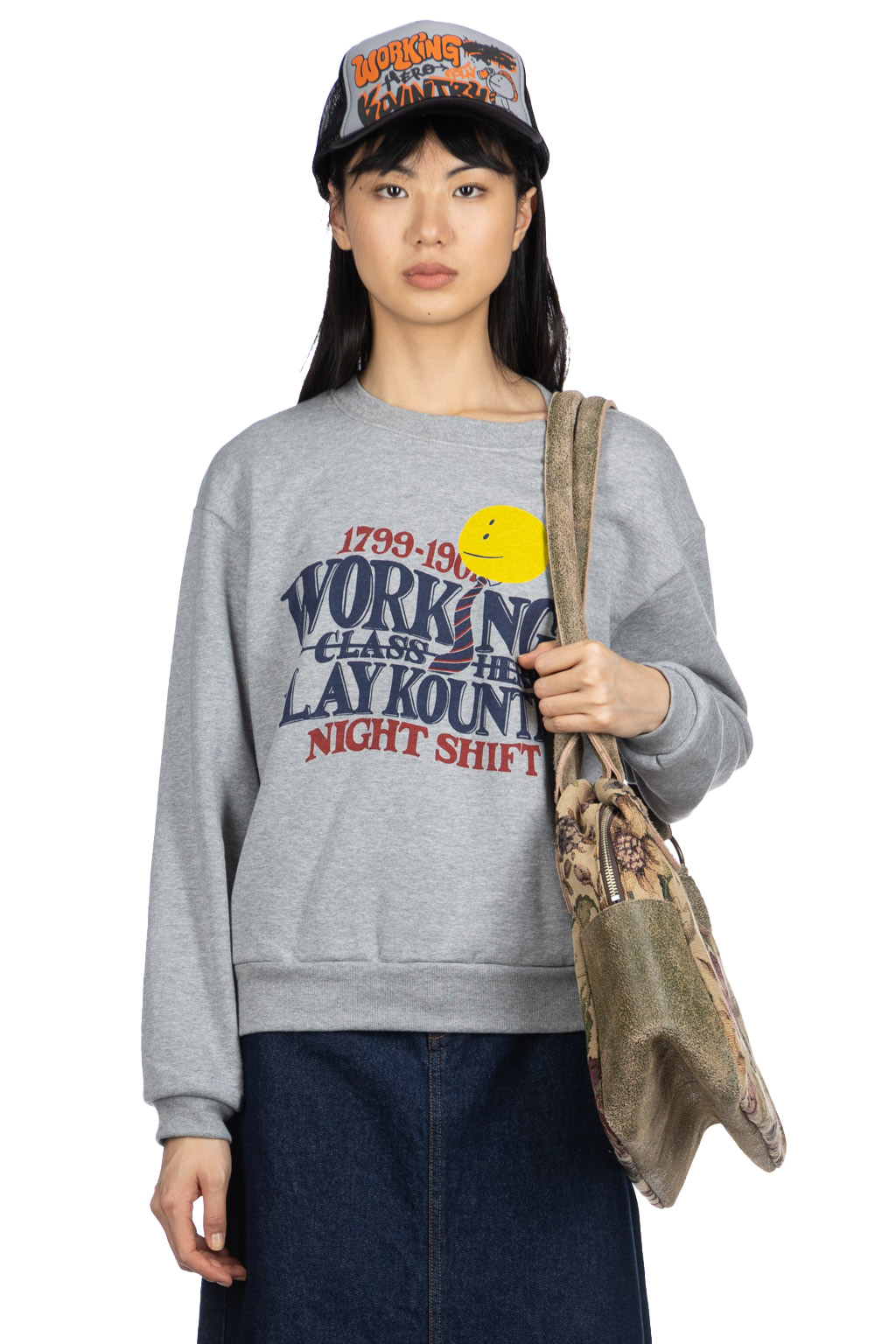 Kapital - 30-Knit Crew Sweatshirt (NIGHT SHIFT PROFILE RAINBOWY) - Grey