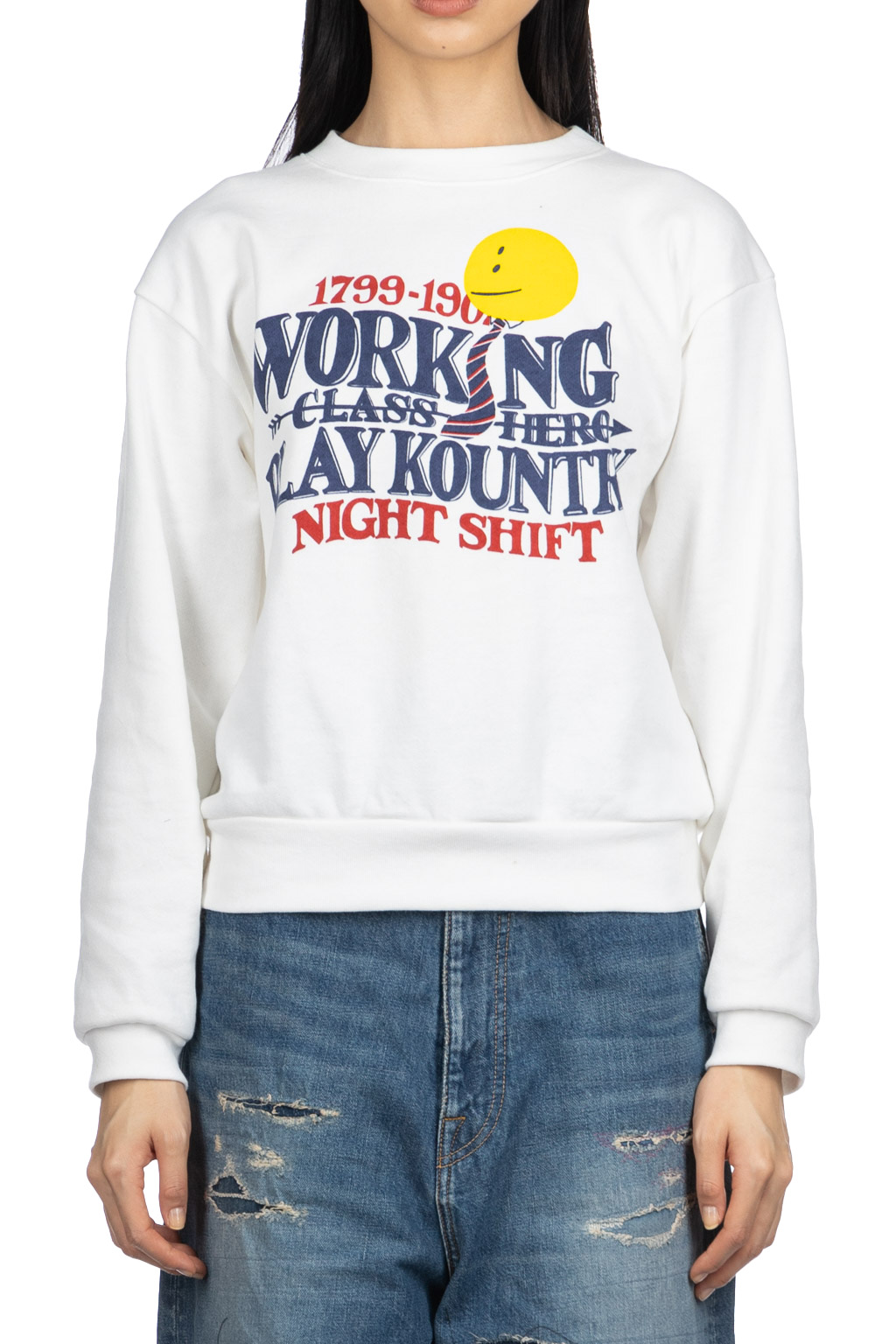 Kapital - 30-Knit Crew Sweatshirt (NIGHT SHIFT PROFILE RAINBOWY) - White