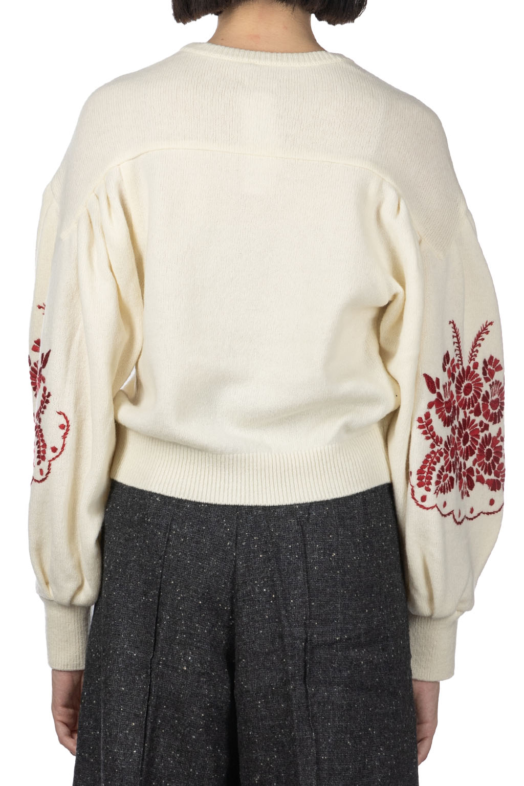 Kapital - 7G Wool BOUFFANT Sleeve Sweater (LATVIA Embroidery) - Natural