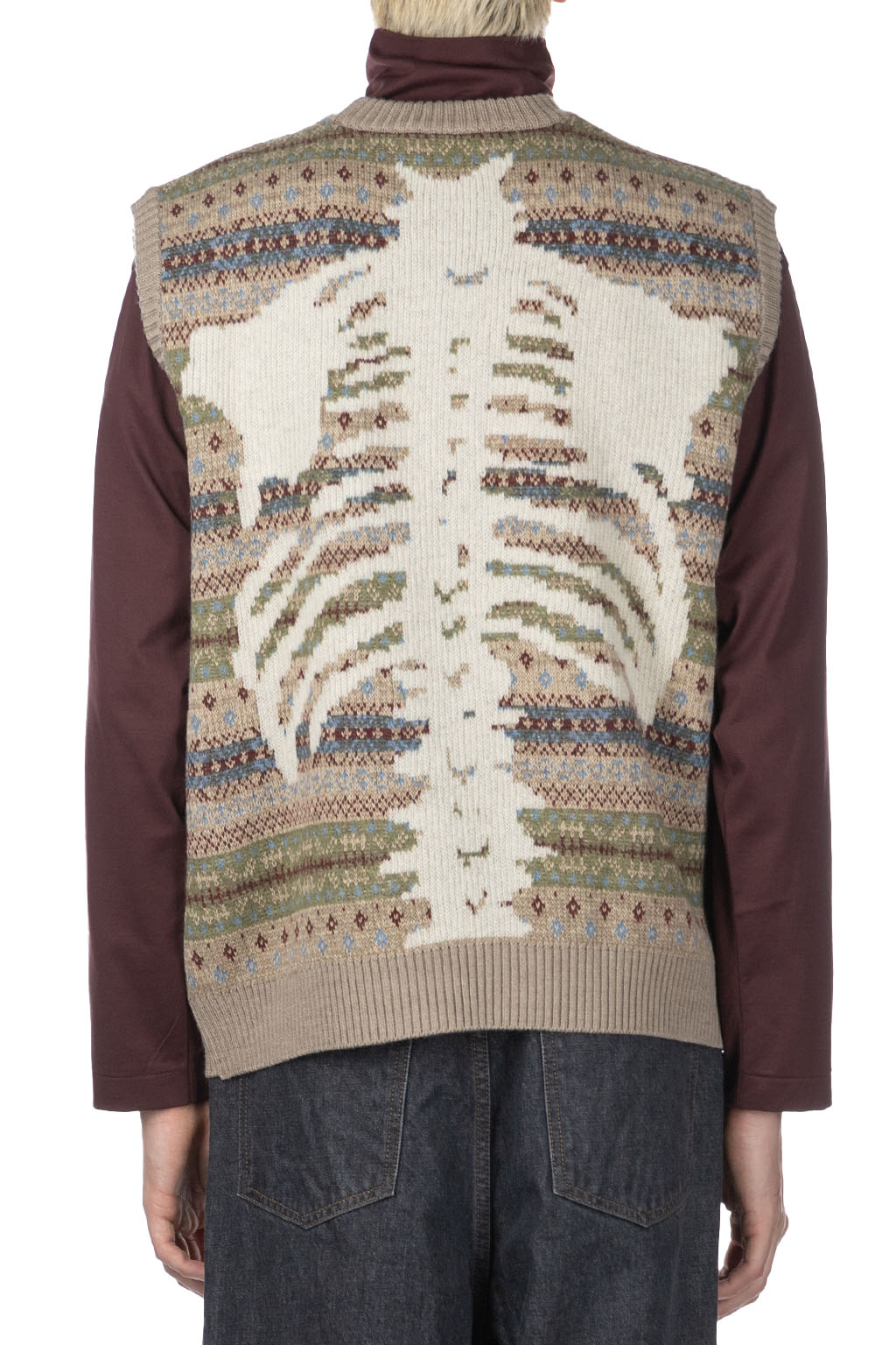 Kapital - 7G Wool FairIsle BONE Vest - Sax