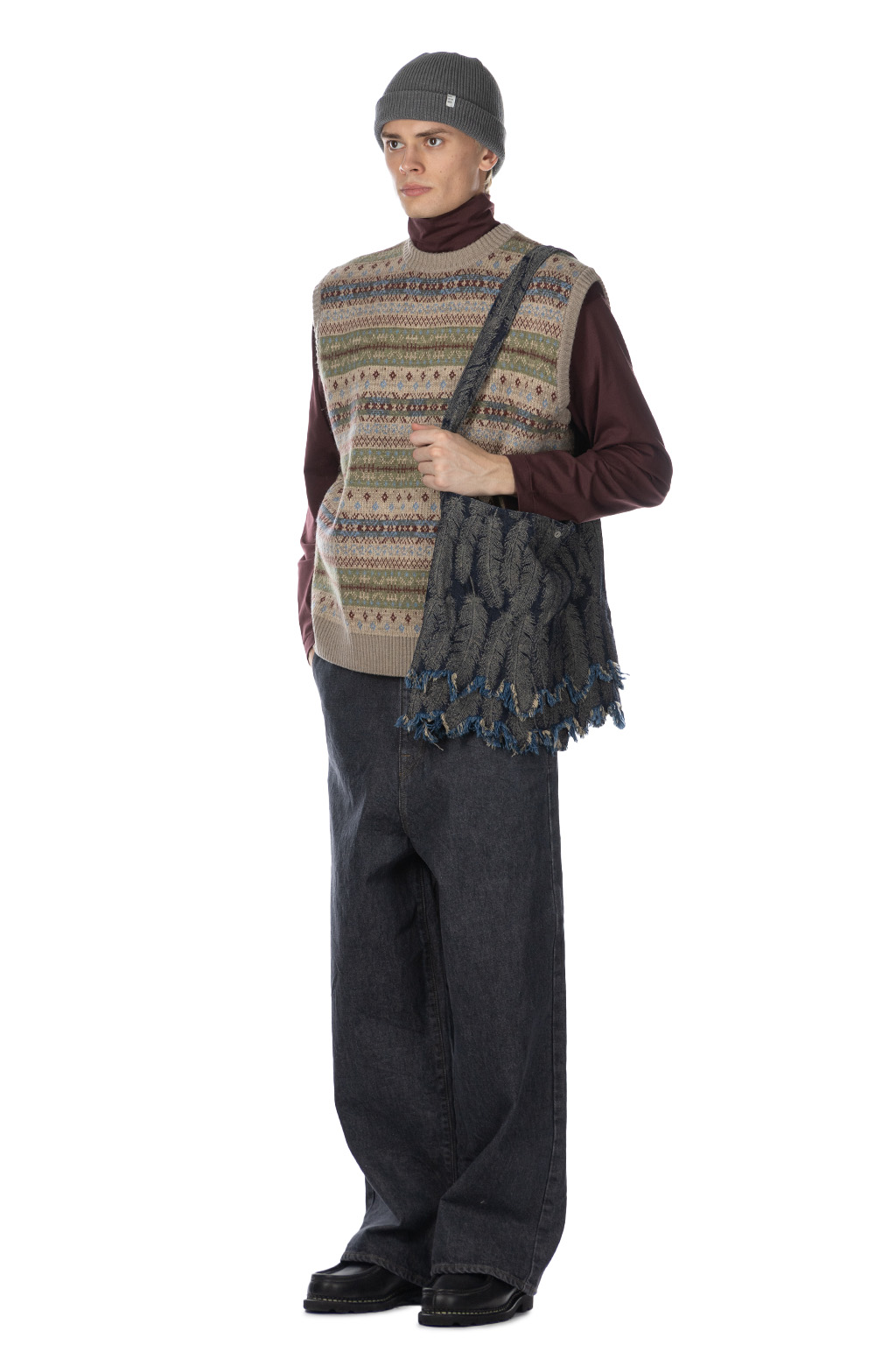 Kapital - 7G Wool FairIsle BONE Vest - Sax