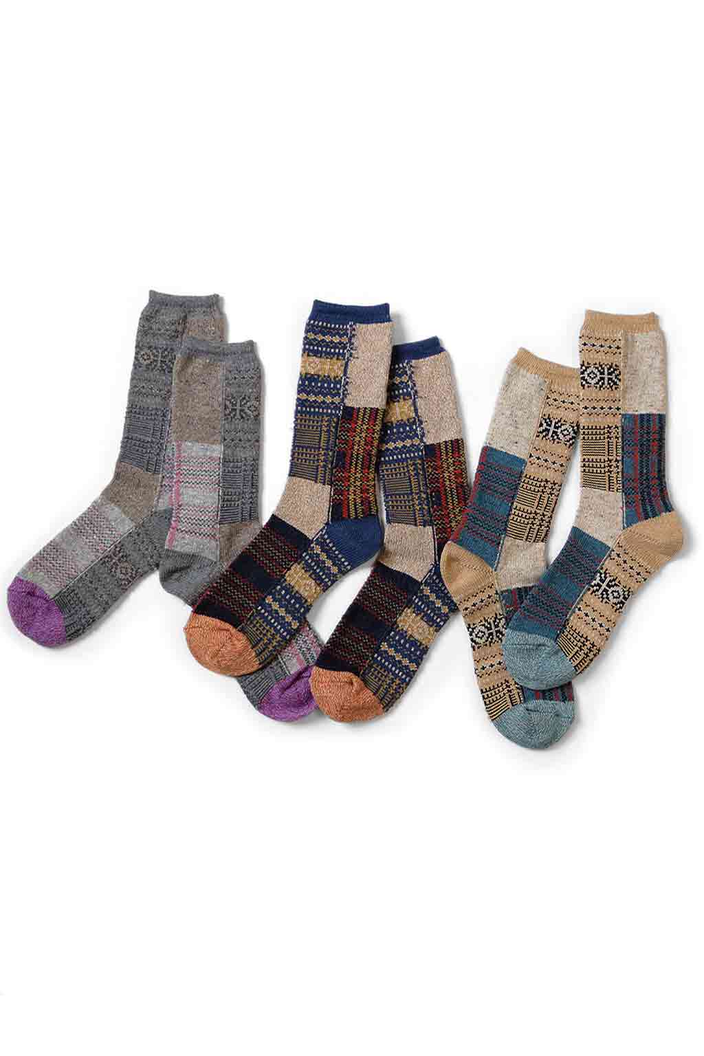 Kapital - 84 Yarns Patchwork Tweed Fairisle Socks - 3 Color Choices