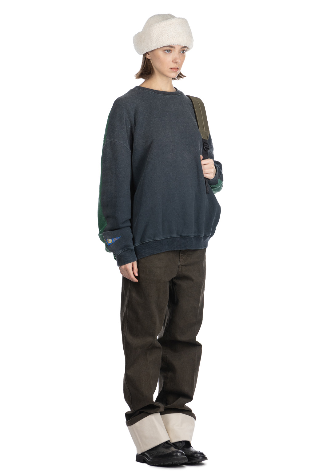 Kapital Fleece Knit 2Tones Remake BIG SWT (BONE) - Black x Green