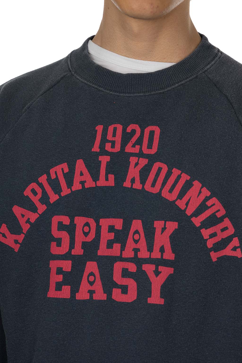 Kapital - Fleece Knit Raglan Crew SWT (SPEAKEASY College) - Navy