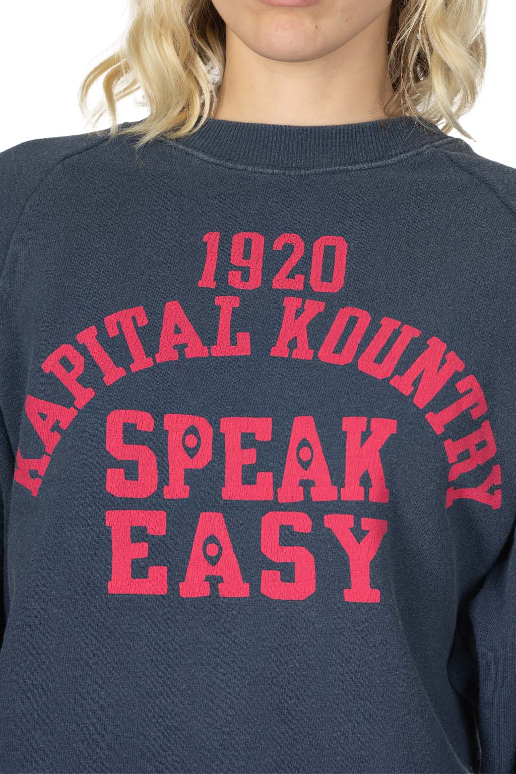 Kapital - Fleece Knit Raglan Crew SWT (SPEAKEASY College) - Navy