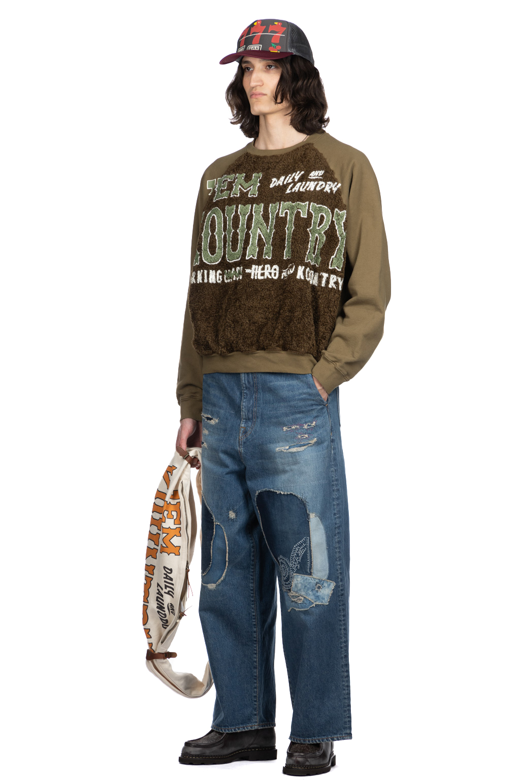 Kapital - Knit x Fur GRIZZLY SWT (EM KOUNTRY) - Khaki