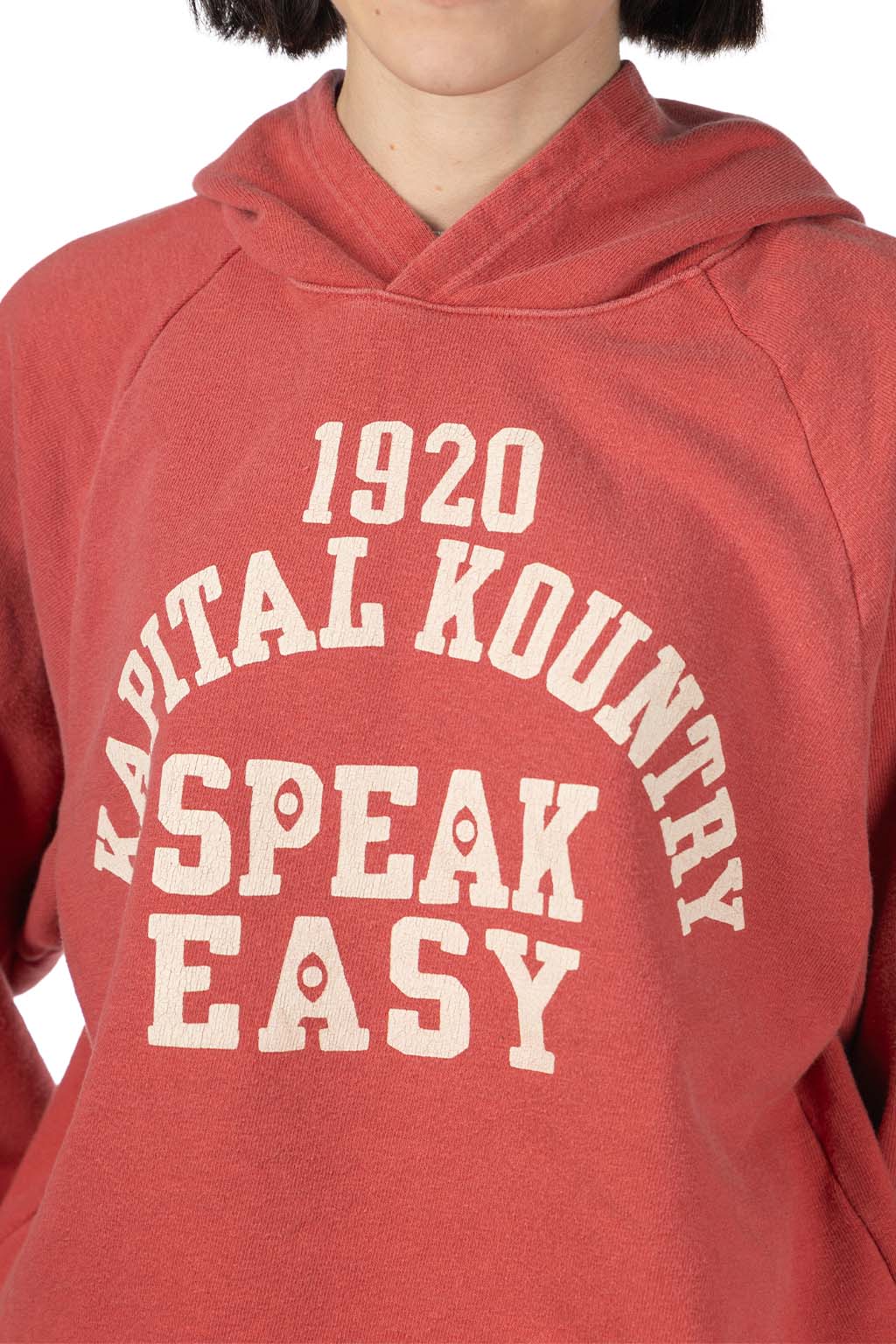 Kapital - SWT Knit Raglan Hoodie (SPEAKEASY College) - Red