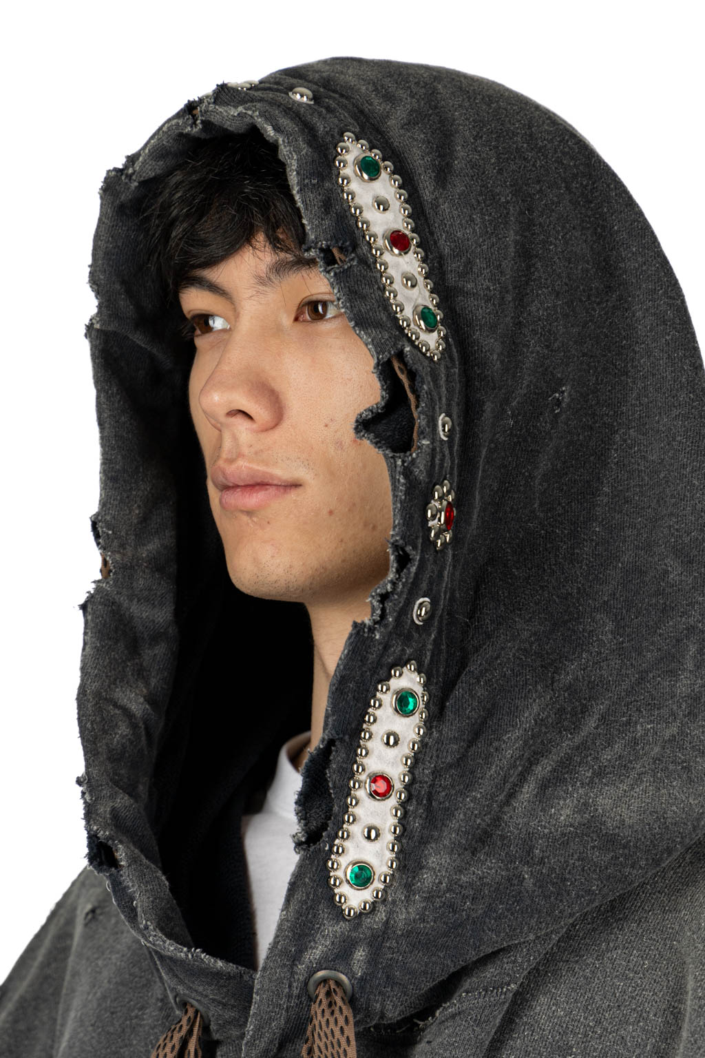 Kapital - SWT Knit THRILLER Damaged DEVIL Hoodie (STUDS) - Black