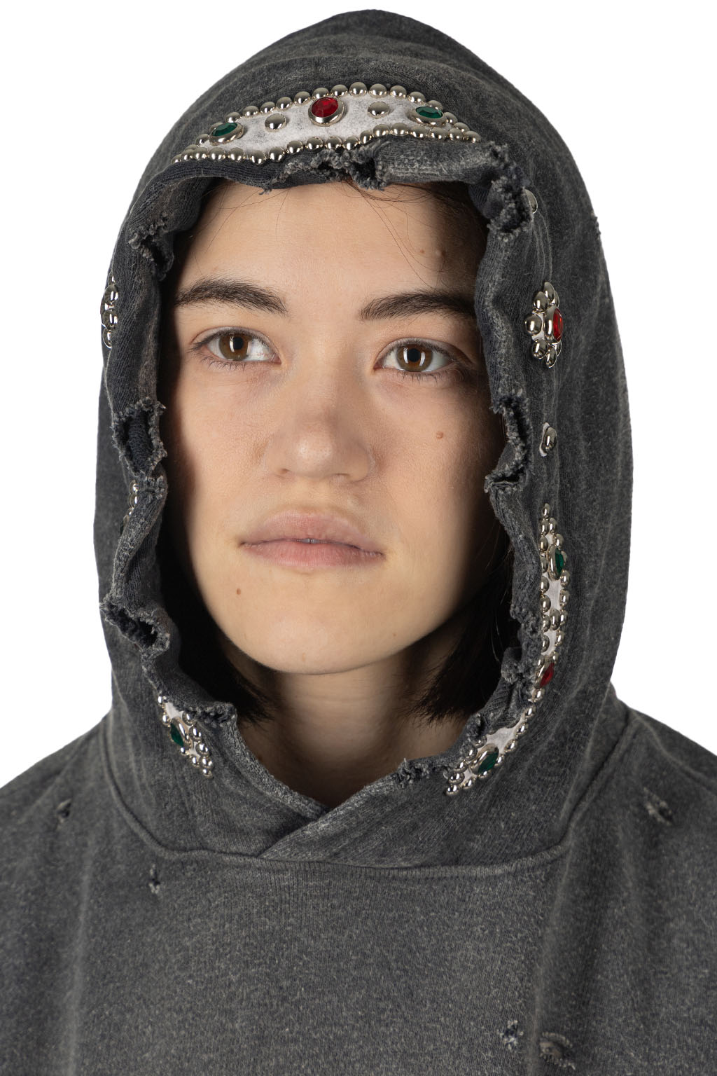 Kapital - SWT Knit Thriller Damaged Hoodie (Studs) - Black