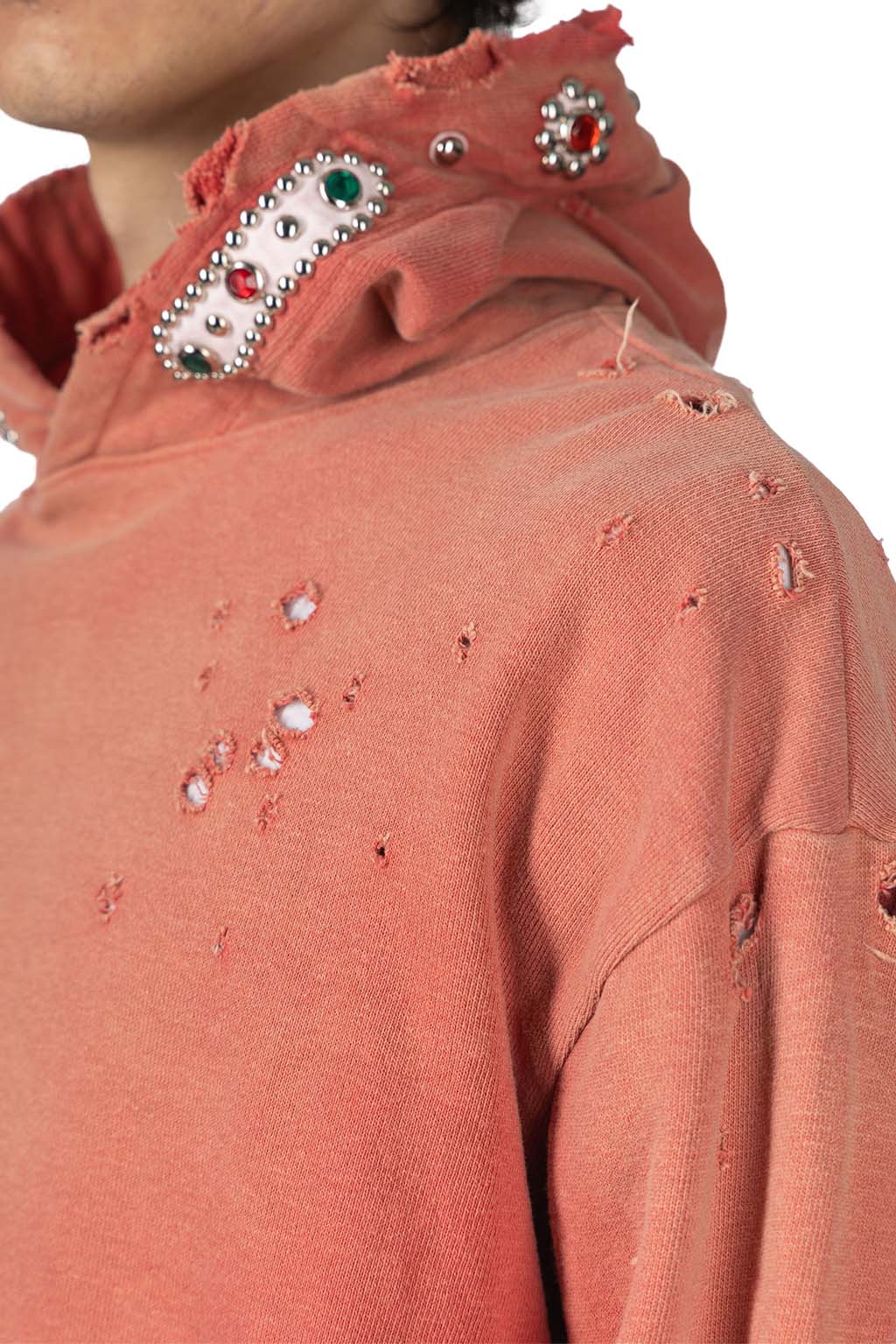 Kapital - SWT Knit Thriller Damaged Hoodie (Studs) - Red