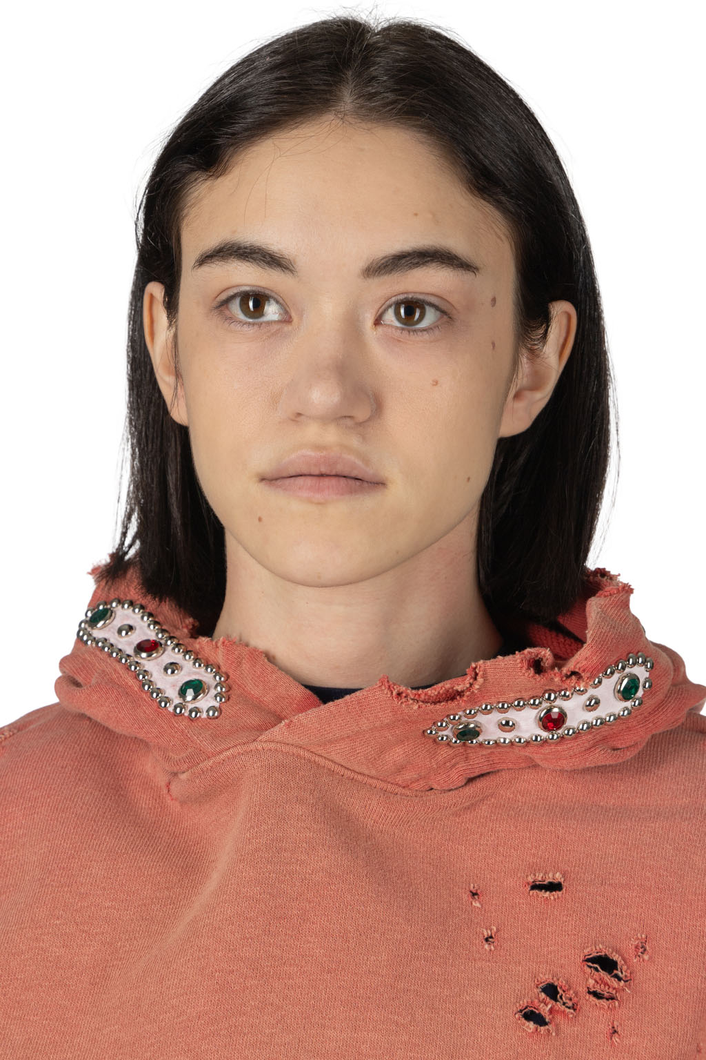 Kapital - SWT Knit Thriller Damaged Hoodie (Studs) - Red