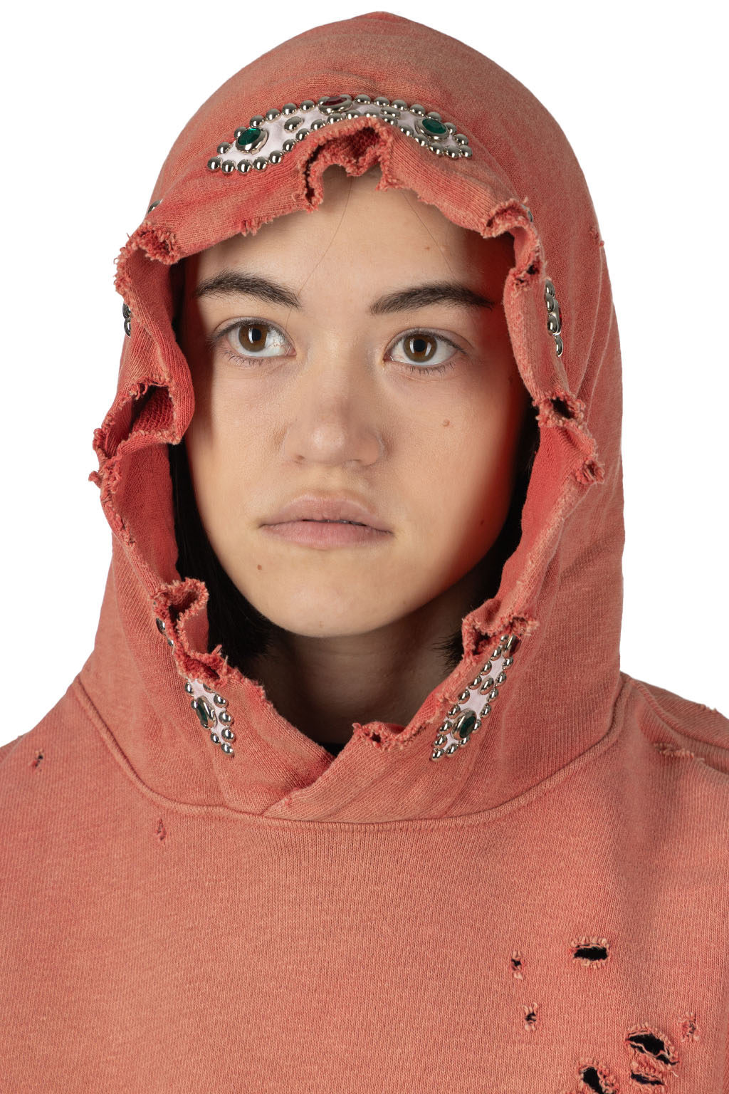 Kapital - SWT Knit Thriller Damaged Hoodie (Studs) - Red