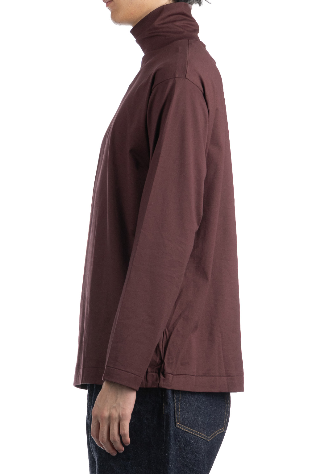 Kaptain Sunshine - Suvin Suede Tenjiku Highneck LS Tee - Burgundy