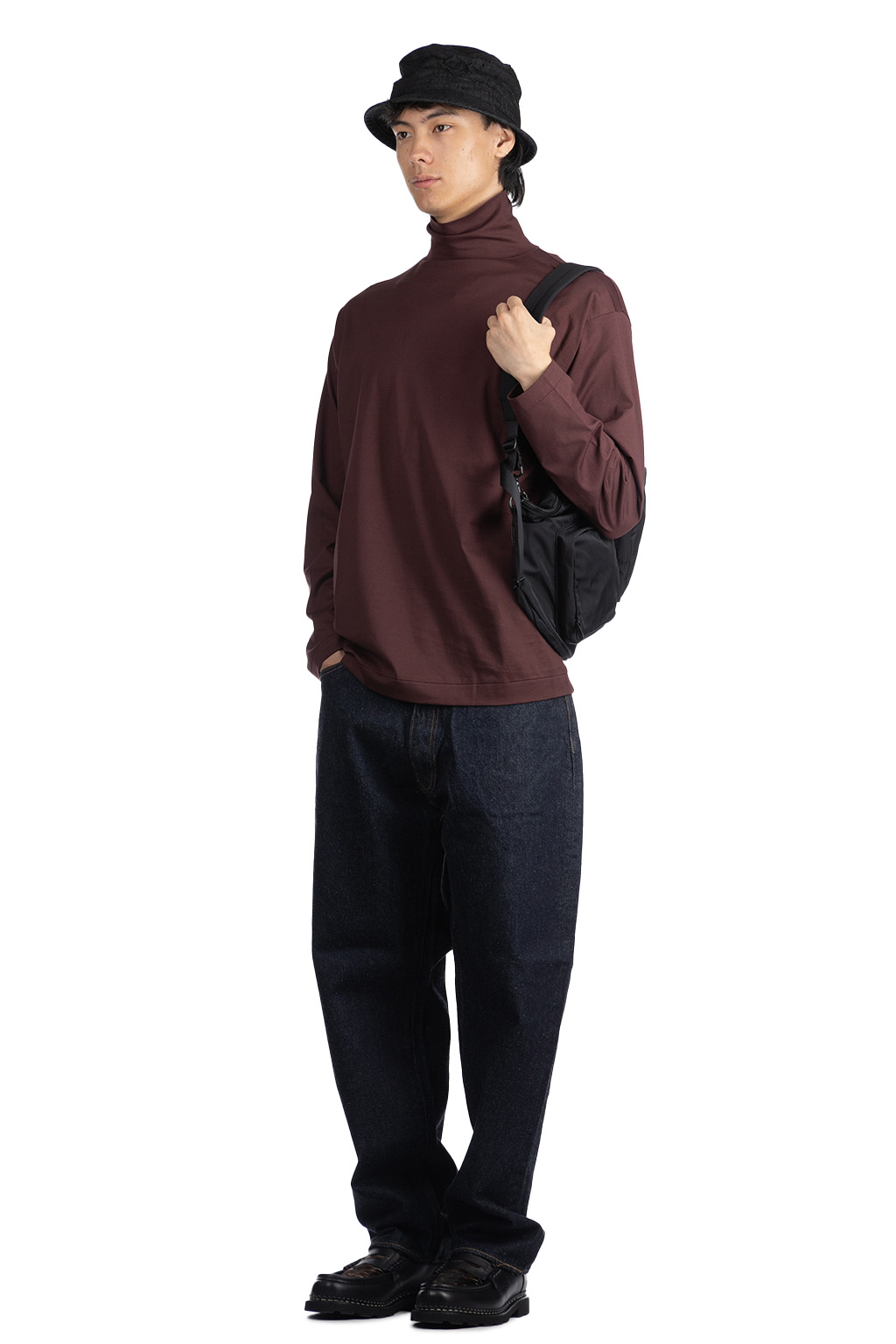 Kaptain Sunshine - Suvin Suede Tenjiku Highneck LS Tee - Burgundy