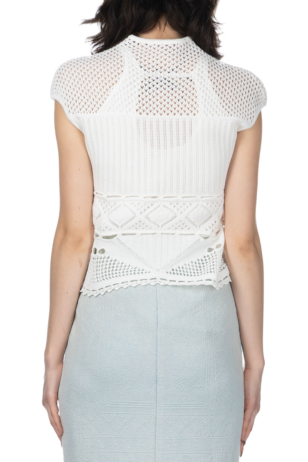 Mame Kurogouchi - Cotton Lace Sleeveless Knitted Top - White