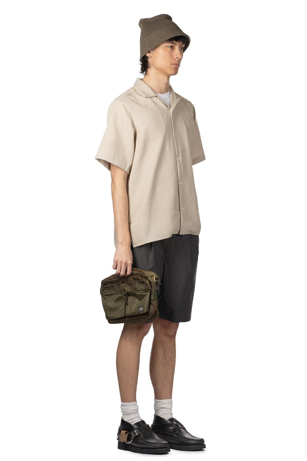 Manual Alphabet - Mesh Ox Open Collar SS Shirt - L. Beige