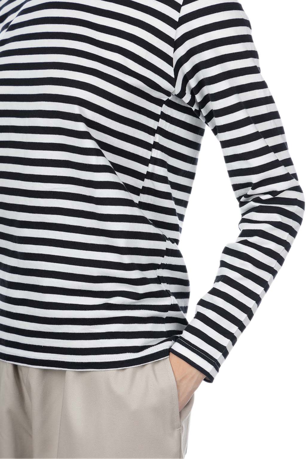 NARU  - Classic Jersey Striped LS T-Shirt - White x Black