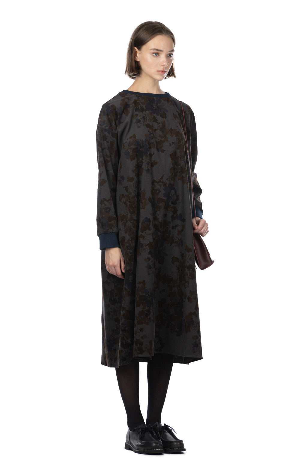 NARU  - Corduroy Floral Dress - Blue x Grey