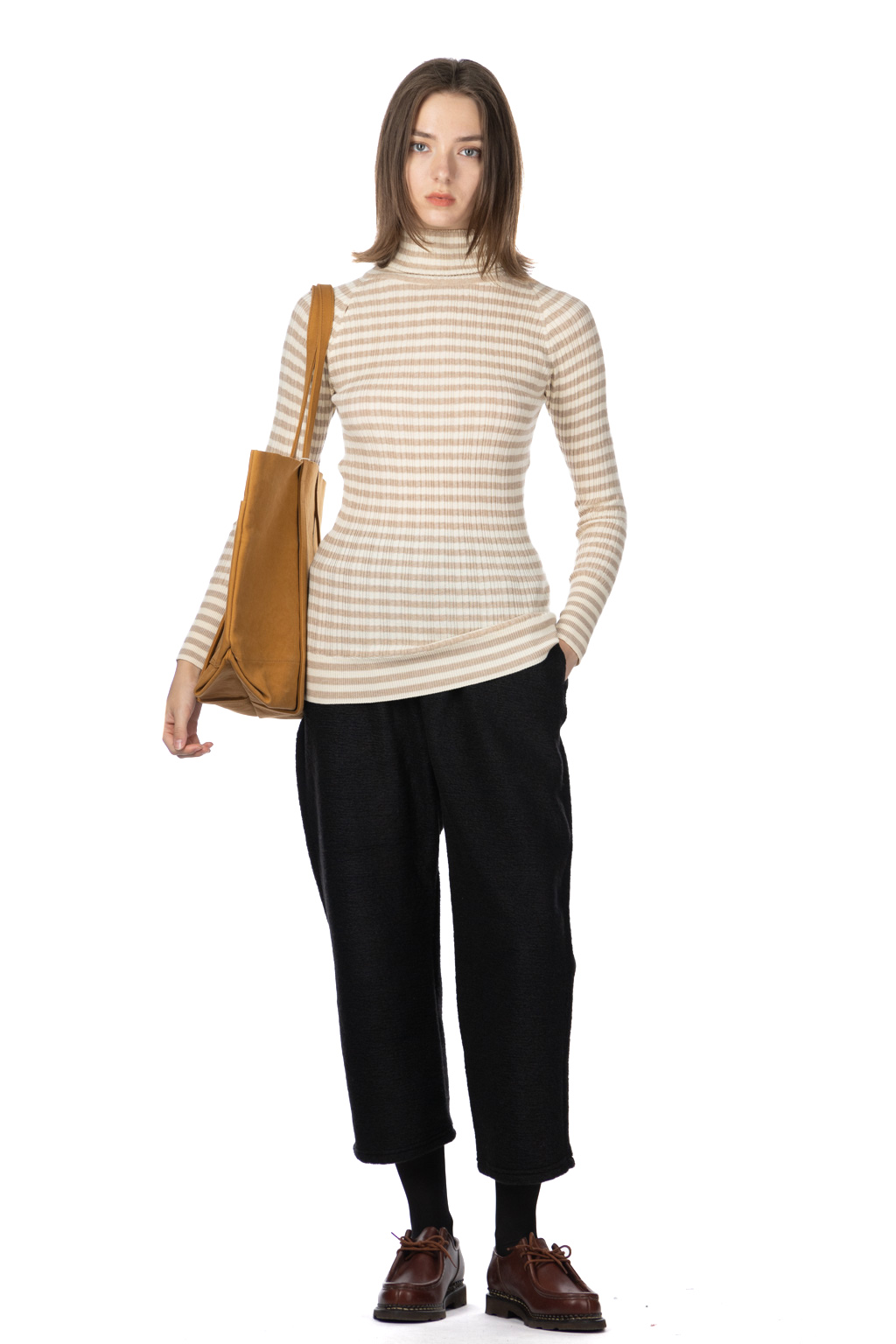 NARU  - Cotton Stripe Rib Turtle Neck