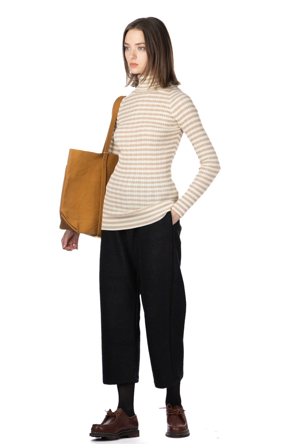 NARU  - Cotton Stripe Rib Turtle Neck