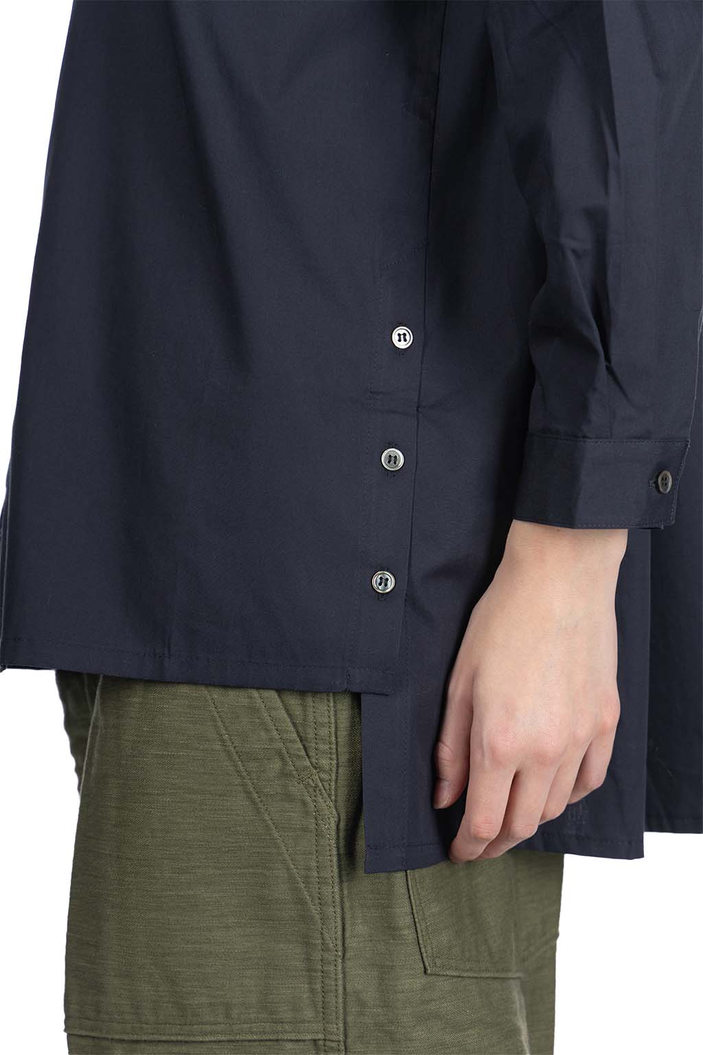 Nachukara - DOVERS : Cotton Dobby Side Button Shirt - L. Khaki