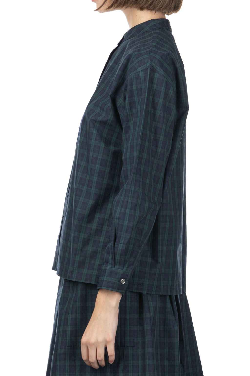 Nachukara - DOVERS: Typewriter Check Bandcollar Shirt - Black Watch