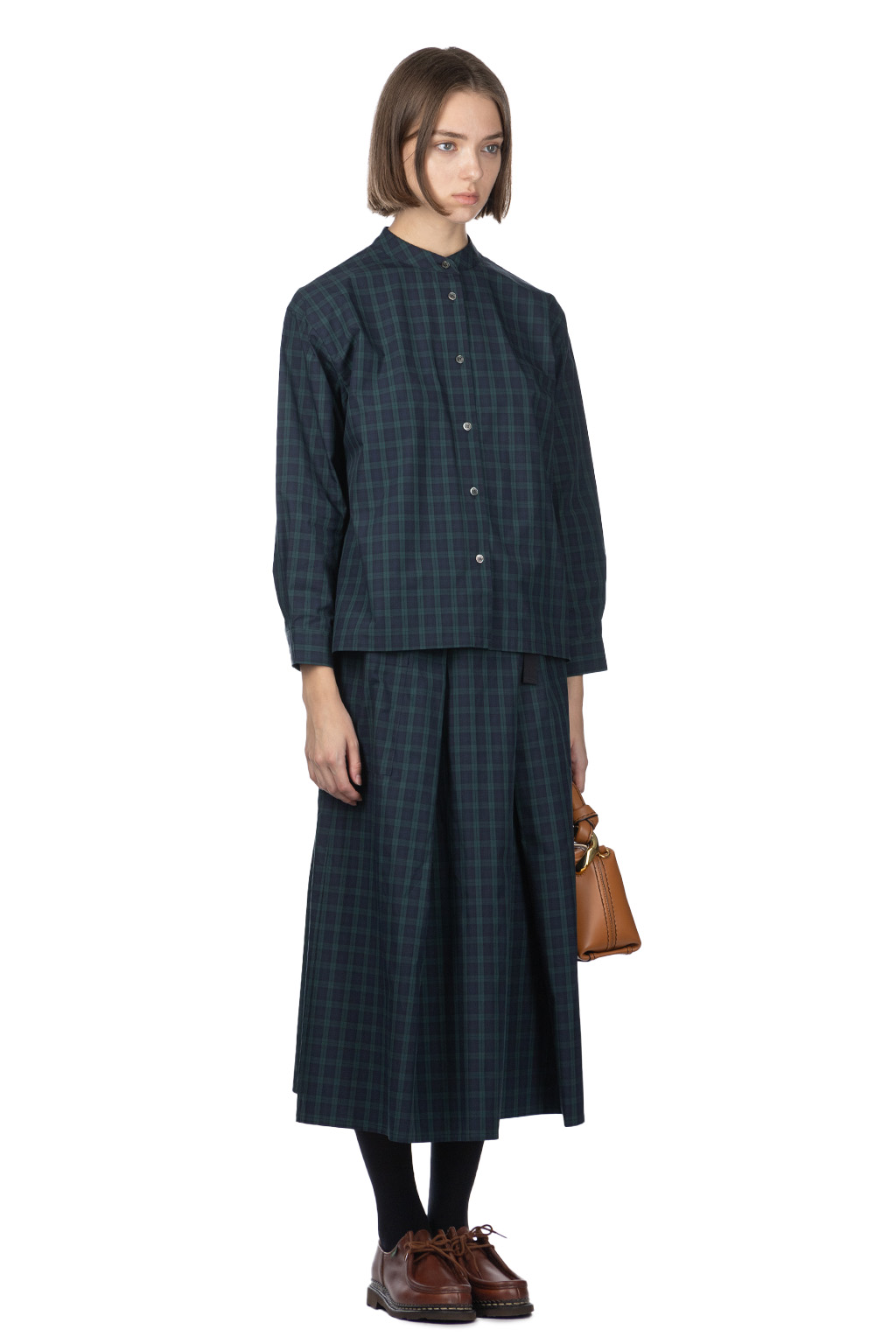 Nachukara - DOVERS: Typewriter Check Bandcollar Shirt - Black Watch