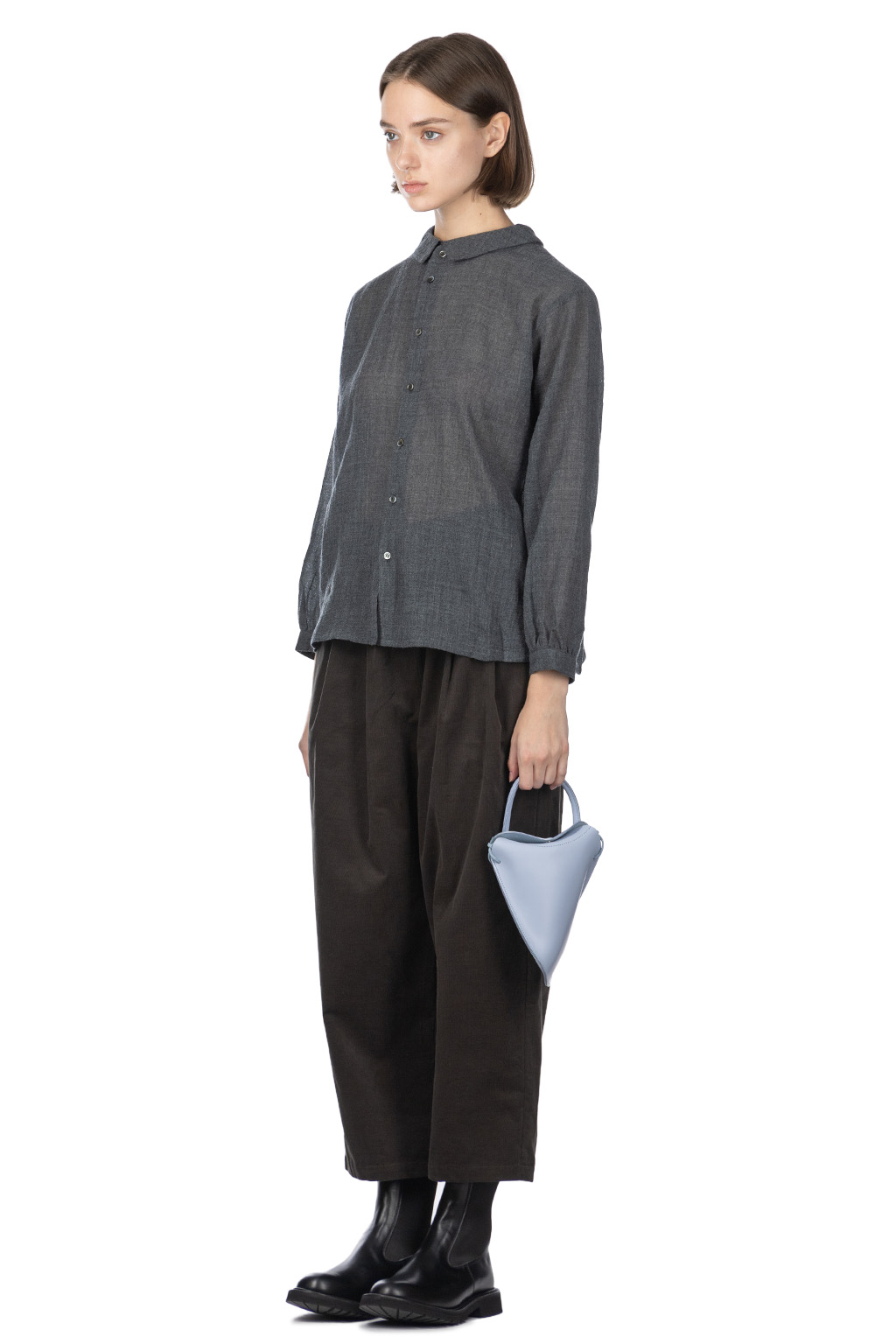 Nachukara - DOVERS: Wool Gauze 2 Way Blouse - Charcoal