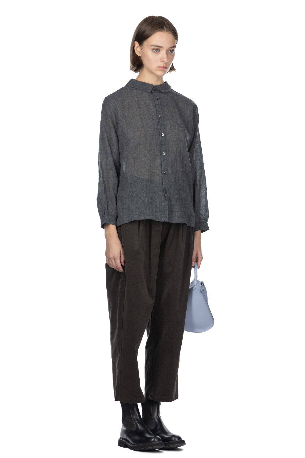 Nachukara - DOVERS: Wool Gauze 2 Way Blouse - Charcoal