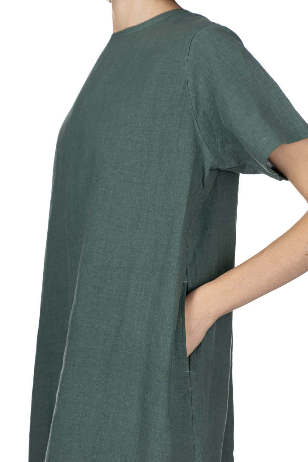 Nachukara - French Linen A-Line Dress - Green