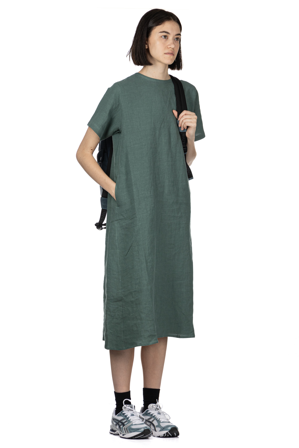 Nachukara - French Linen A-Line Dress - Green