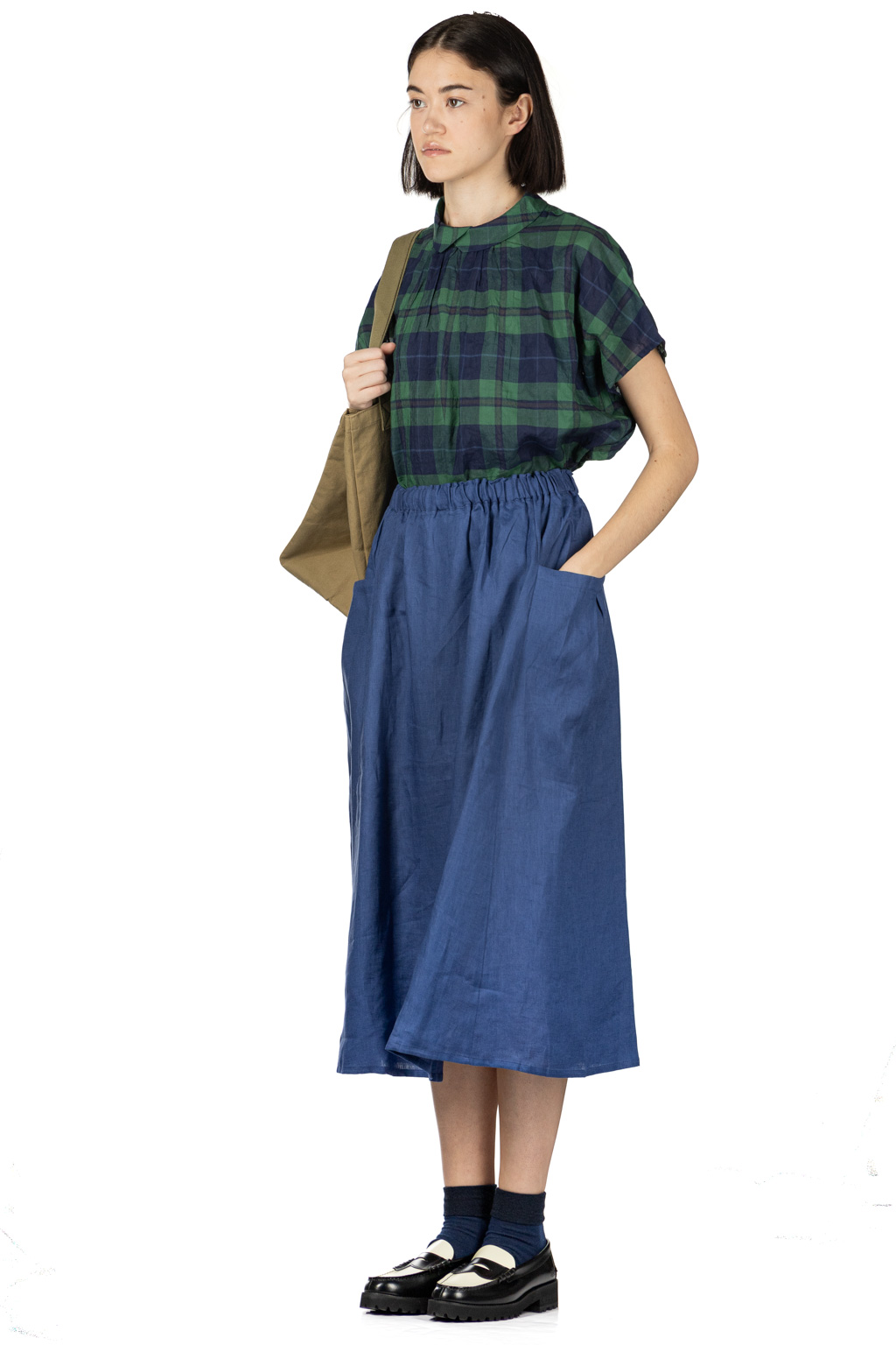 Nachukara - French Linen Side Pocket Skirt - Blue