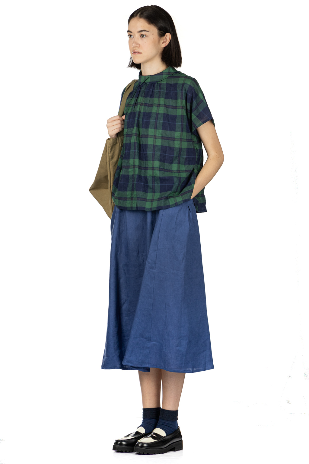 Nachukara - Layered Collar Blouse - Navy Green