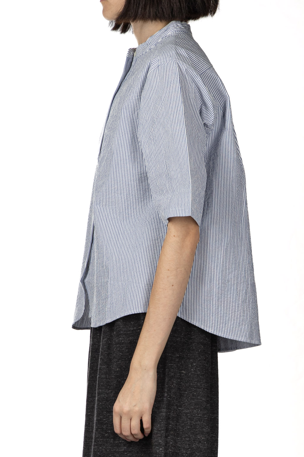 Nachukara - Seersucker Band Collar Blouse - Blue