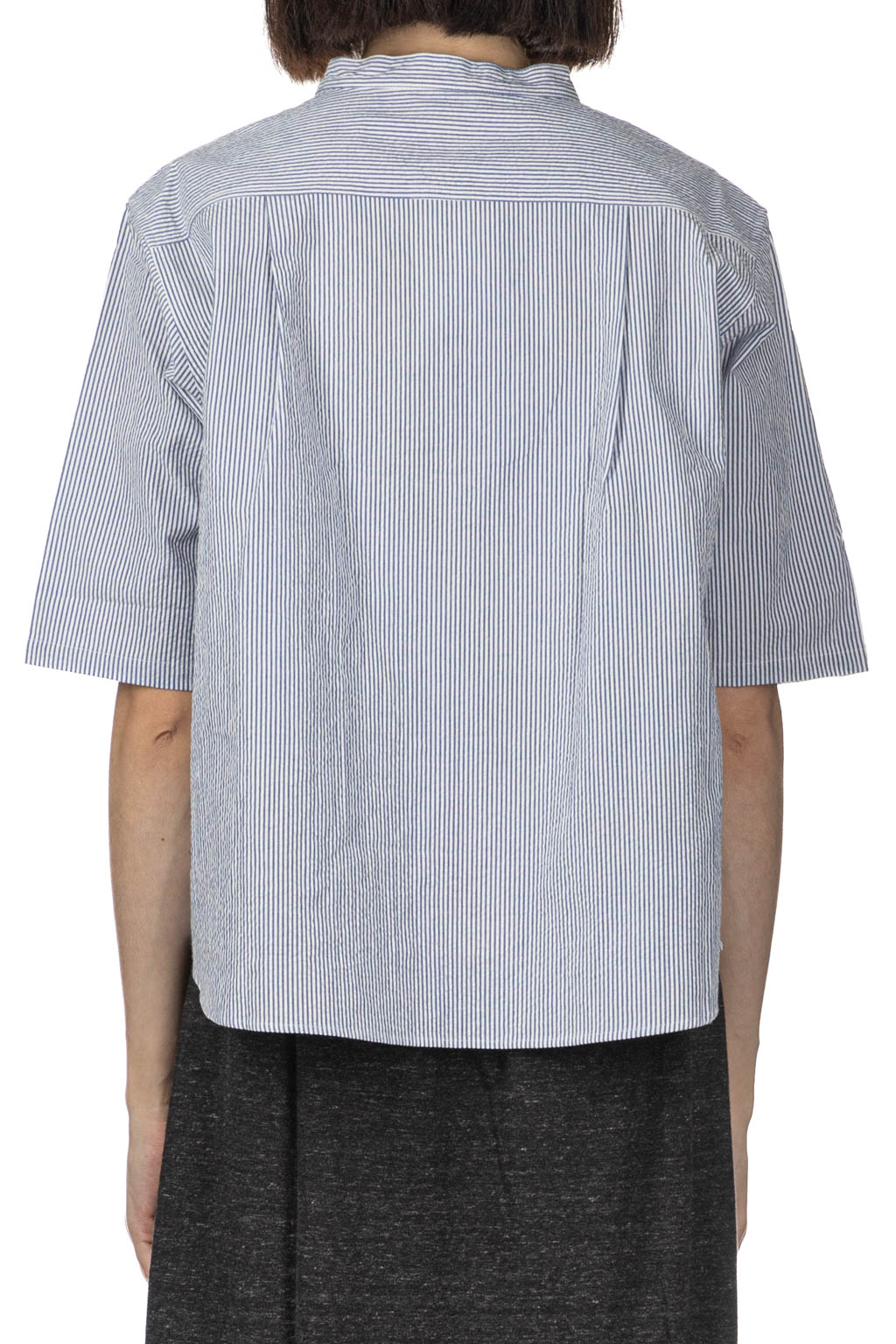 Nachukara - Seersucker Band Collar Blouse - Blue