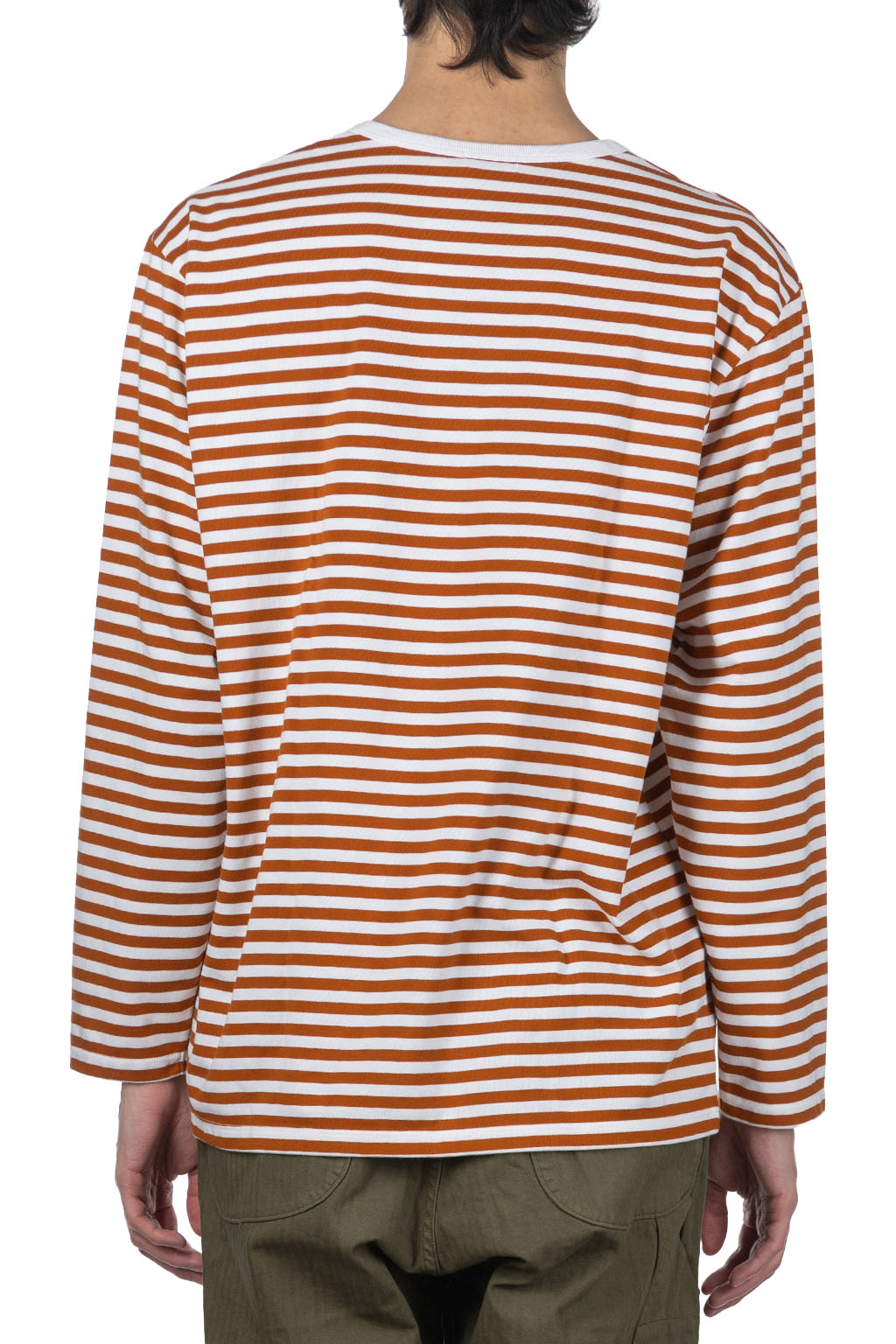 Nanamica (NAN) - COOLMAX Stripe Jersey US Tee-Sunset Orange White