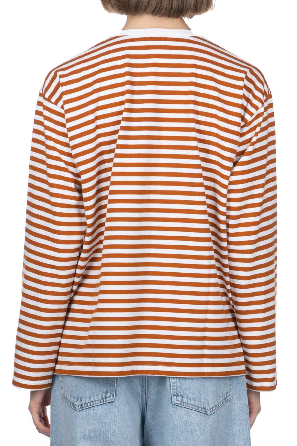 Nanamica (NAN) - COOLMAX Stripe Jersey US Tee-Sunset Orange White