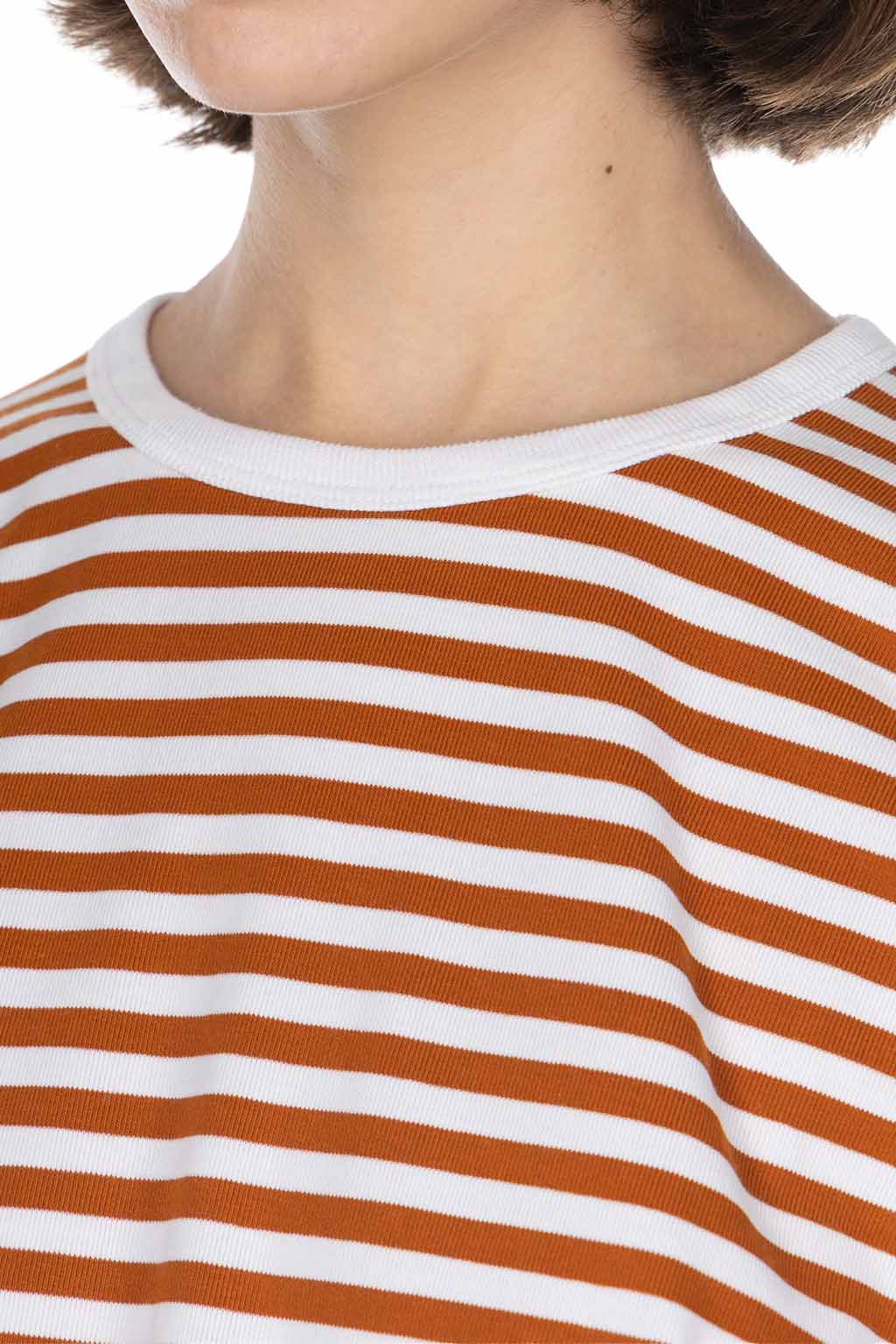 Nanamica (NAN) - COOLMAX Stripe Jersey US Tee-Sunset Orange White