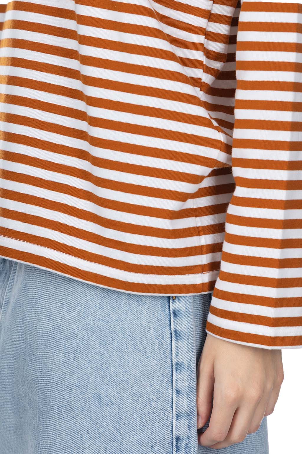 Nanamica (NAN) - COOLMAX Stripe Jersey US Tee-Sunset Orange White