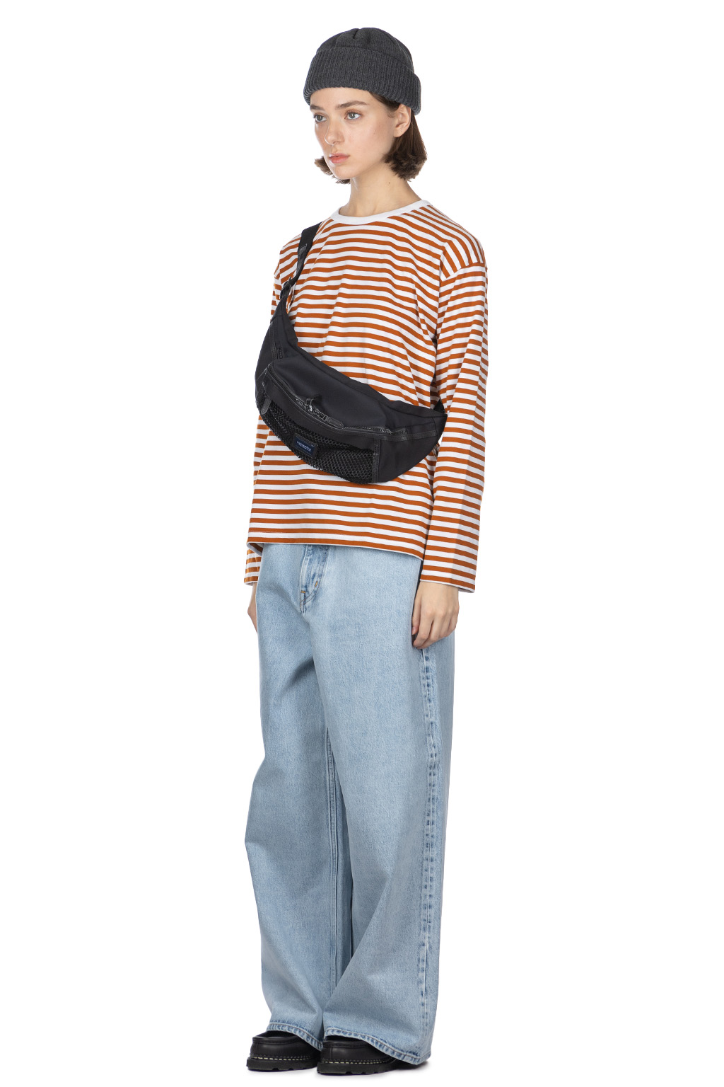 Nanamica (NAN) - COOLMAX Stripe Jersey US Tee-Sunset Orange White